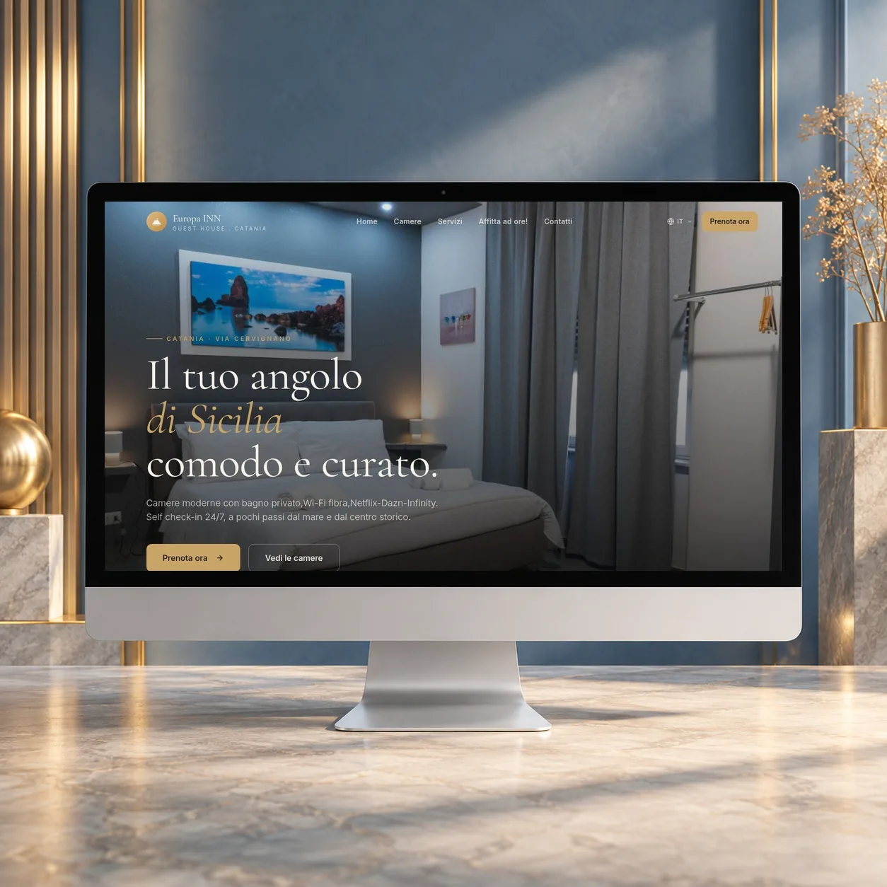 Homepage del sito Europa INN, guest house a Catania, su monitor