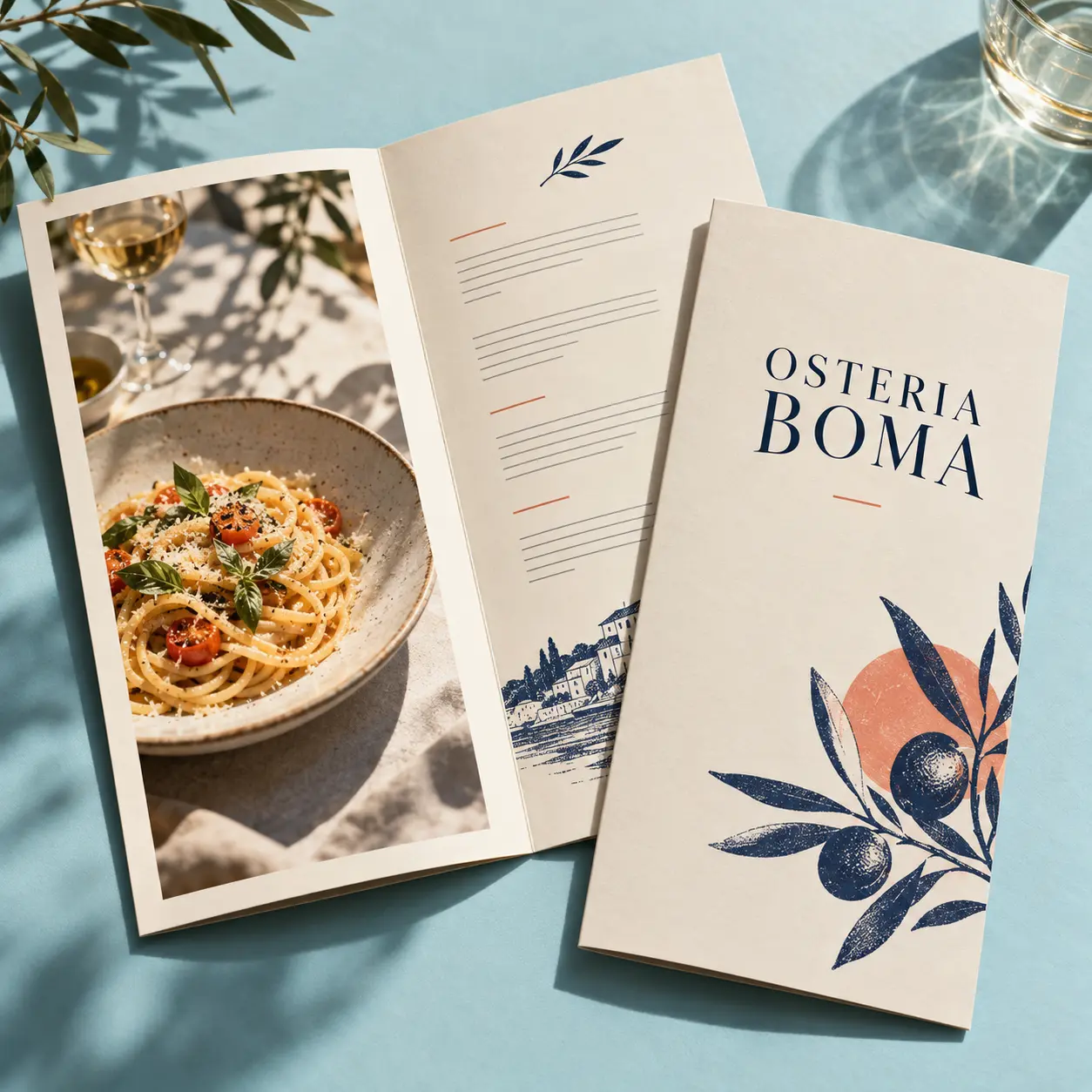Menu stampati aperti sul tavolo di Osteria Boma