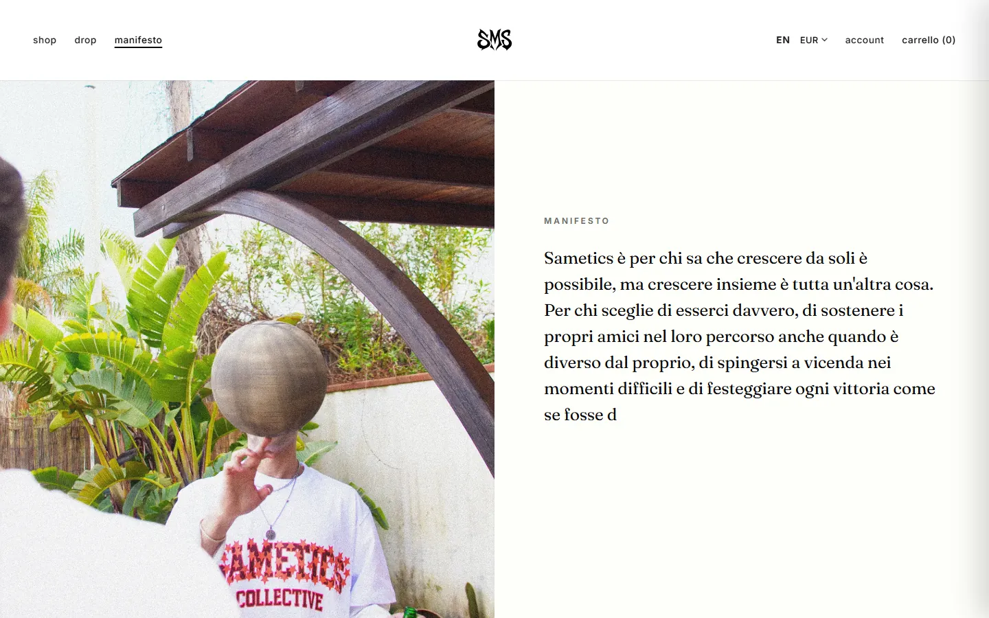 Pagina Manifesto del sito Sametics