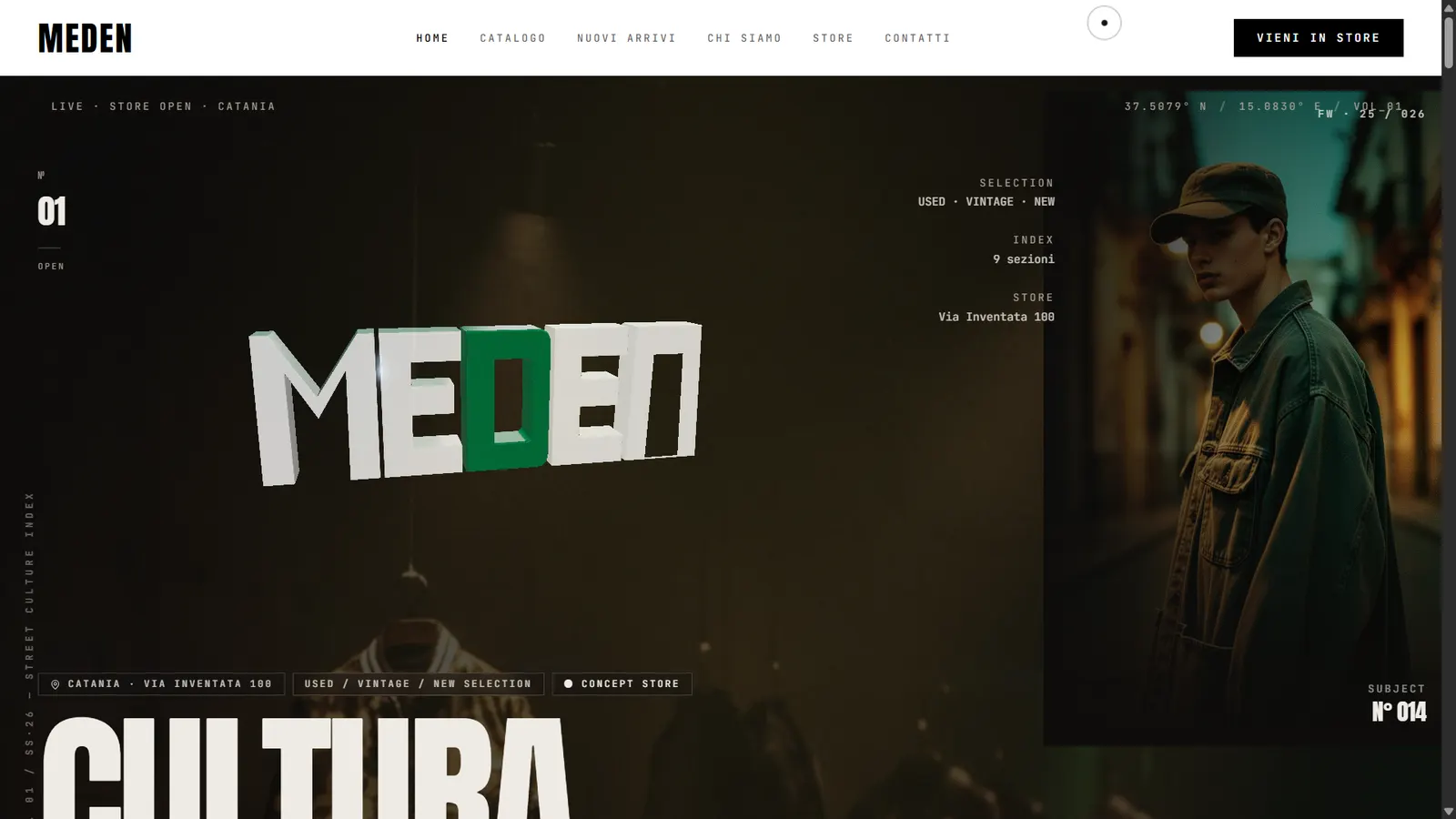 Anteprima del sito Meden Store — streetwear vintage, logica drop